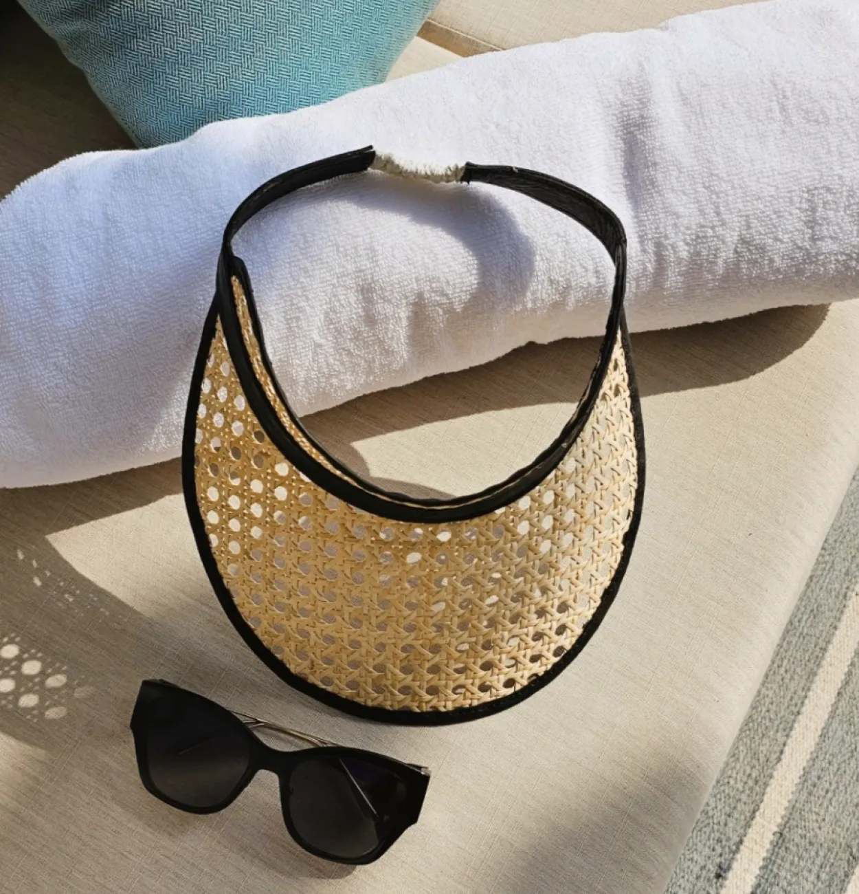 Adult Rattan & Leather Visor - Black
