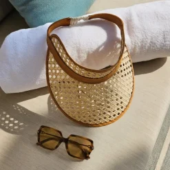 Adult Rattan & Leather Visor - Tan