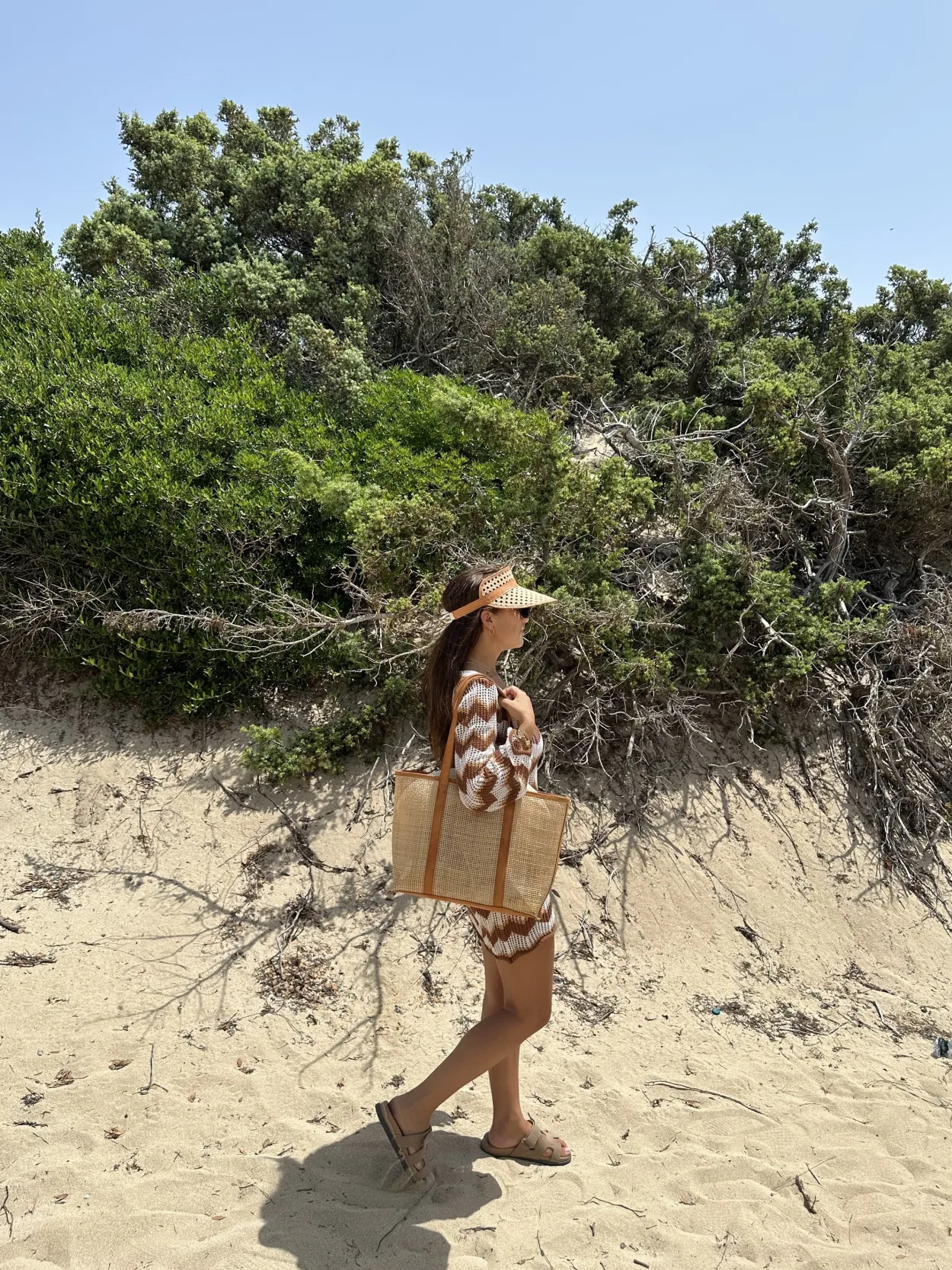 Adult Rattan & Leather Visor - Tan