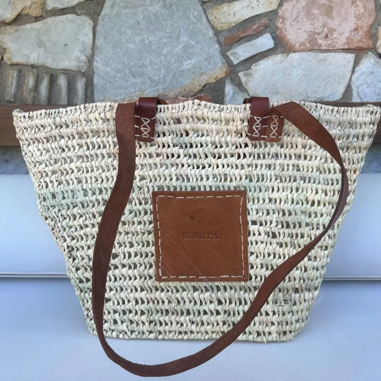 Bonita open weave Palm Basket - Double handle