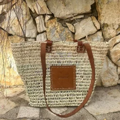 Bonita open weave Palm Basket - Double handle