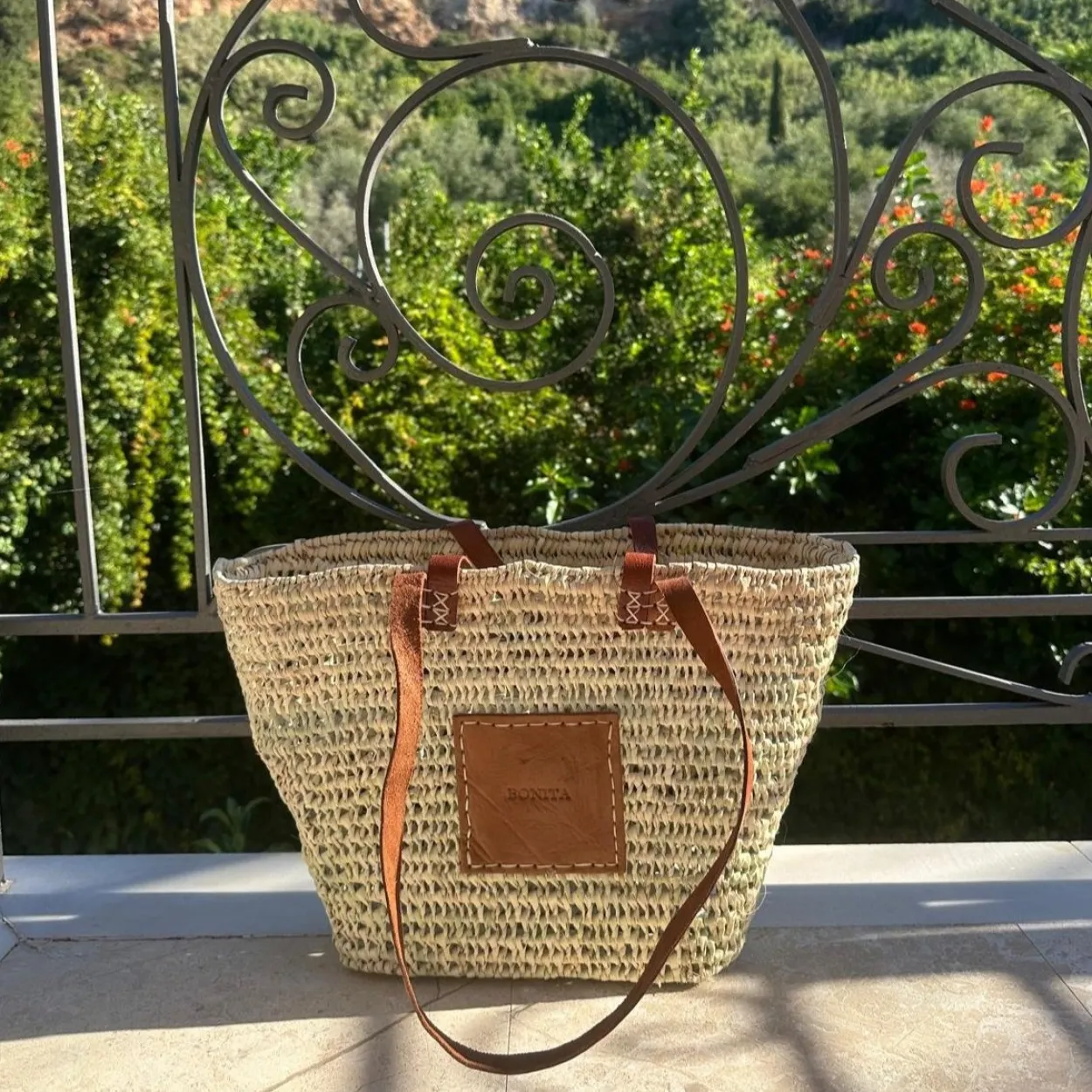 Bonita open weave Palm Basket - Double handle