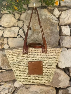 Bonita open weave Palm Basket - Double handle