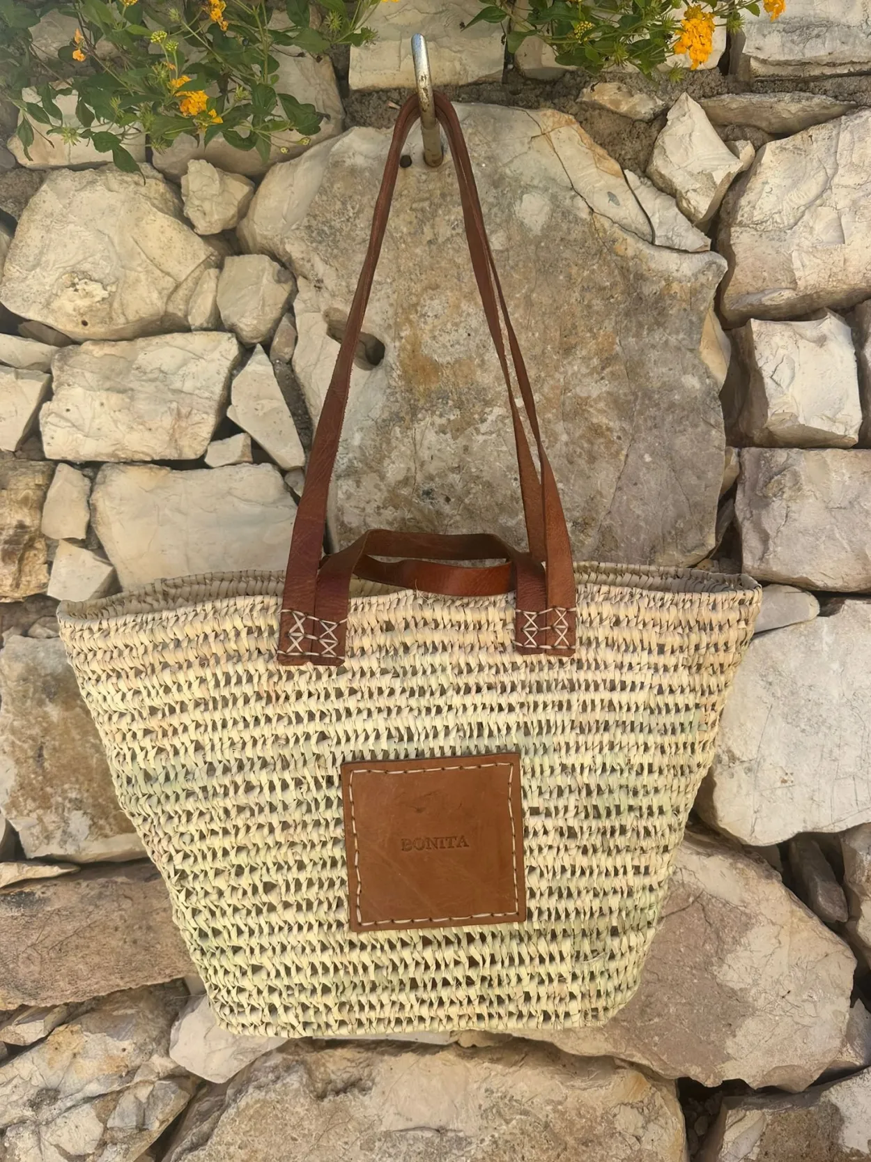 Bonita open weave Palm Basket - Double handle