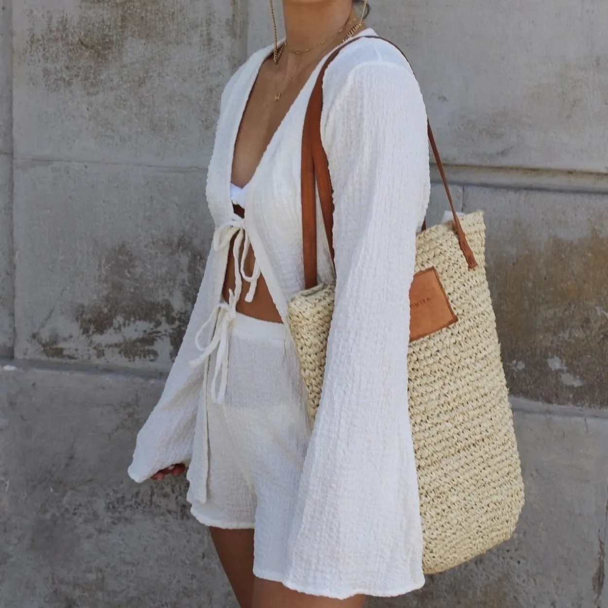 BONITA - Raffia tote shopper