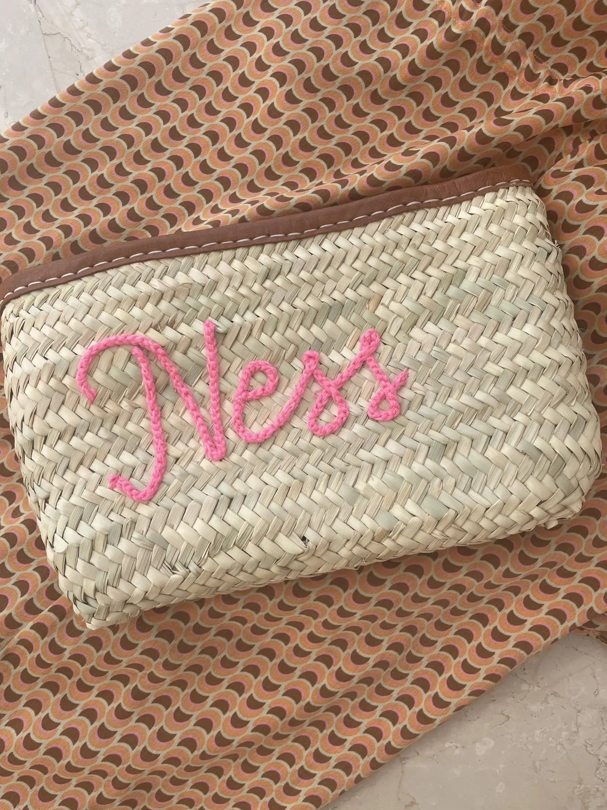 Bonita's Palm Leaf Clutch - Embroidered name