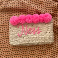 Bonita's Palm Leaf Clutch - Embroidered pom pom