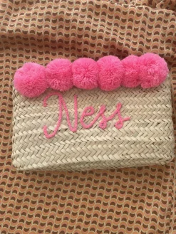 Bonita's Palm Leaf Clutch - Embroidered pom pom