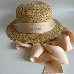 Bonita's Personalised Child Boater - Tie-up Cream Ribbon