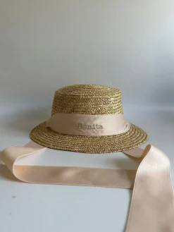 Bonita's Personalised Child Boater - Tie-up Cream Ribbon