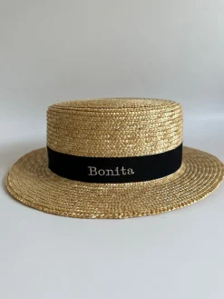 Bonita's Personalised Child Boater - Black Ribbon
