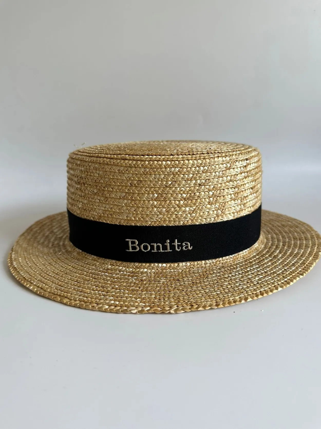 Bonita's Personalised Child Boater - Black Ribbon