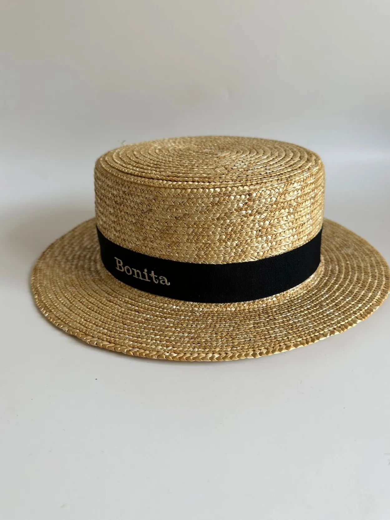 Bonita's Personalised Child Boater - Black Ribbon