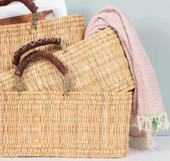 Bonita's Reed Storage Baskets with Leather Handles