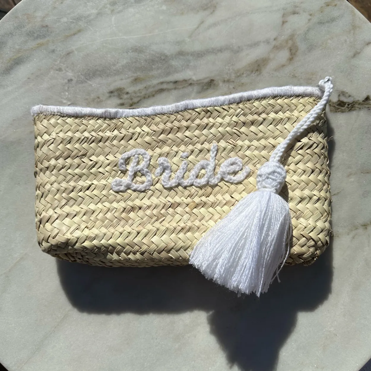 Bride White Wool Tassel Clutch