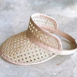 Child Leather & Rattan Beach Visor - Cream