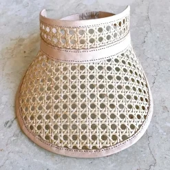 Child Leather & Rattan Beach Visor - Cream