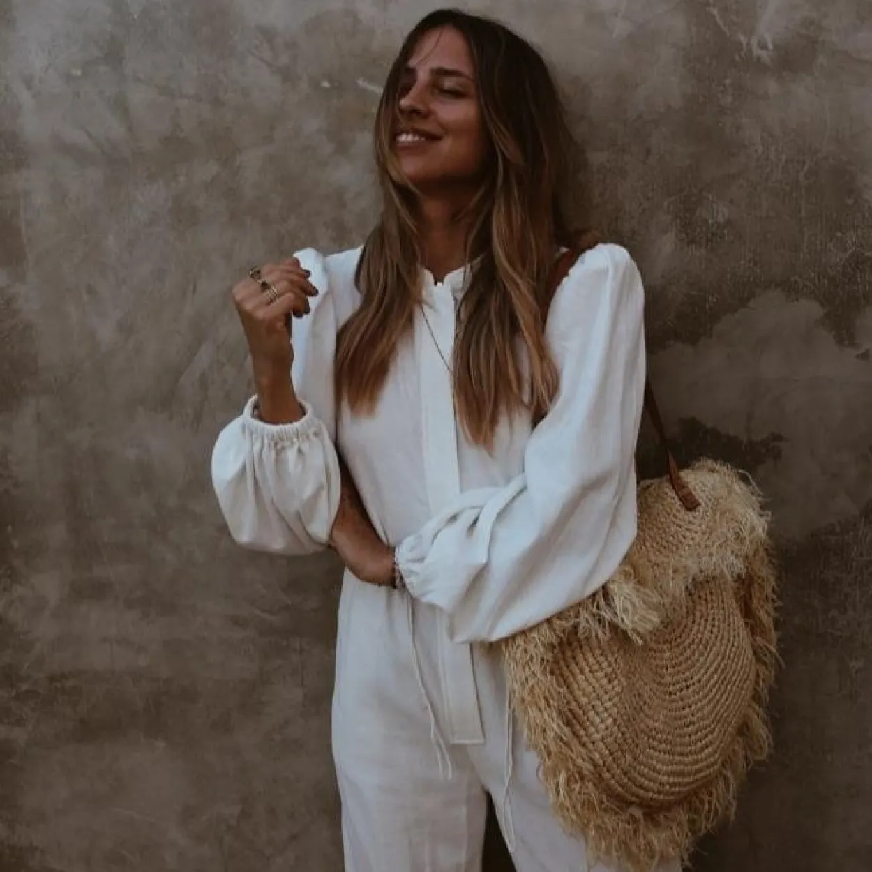 Cream Raffia Fringe Bag