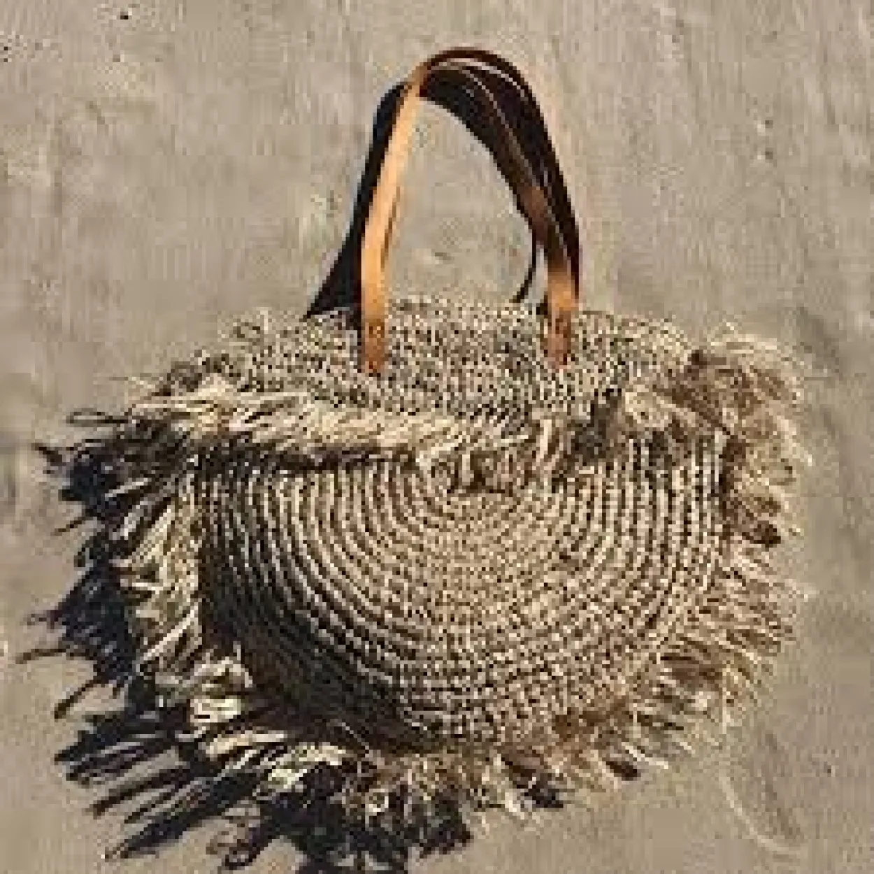 Cream Raffia Fringe Bag