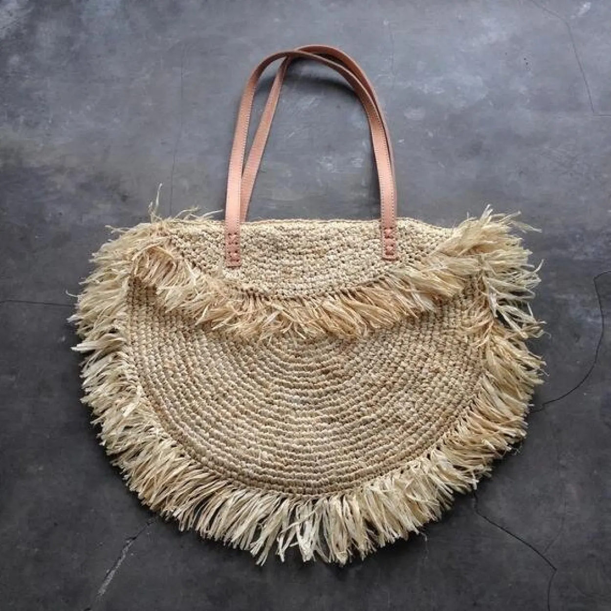 Cream Raffia Fringe Bag