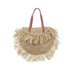 Cream Raffia Fringe Bag