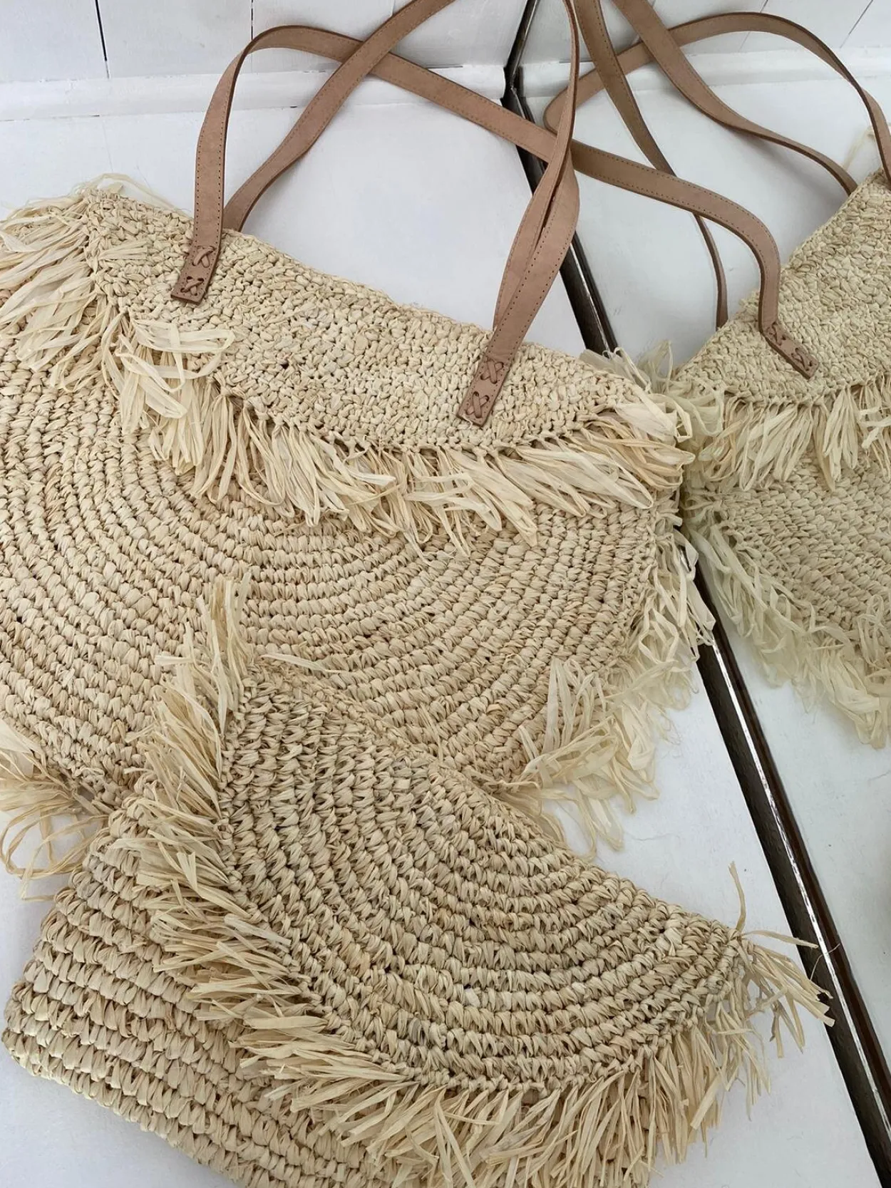 Cream Raffia Fringe Bag