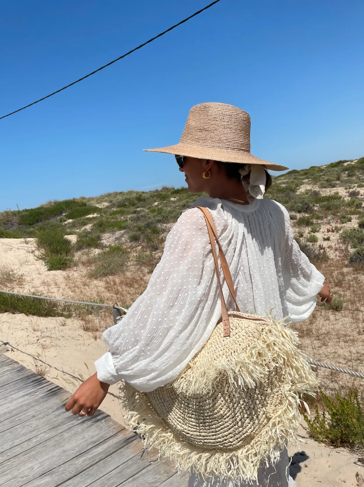 Cream Raffia Fringe Bag