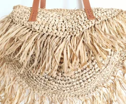 Cream Raffia Fringe Bag