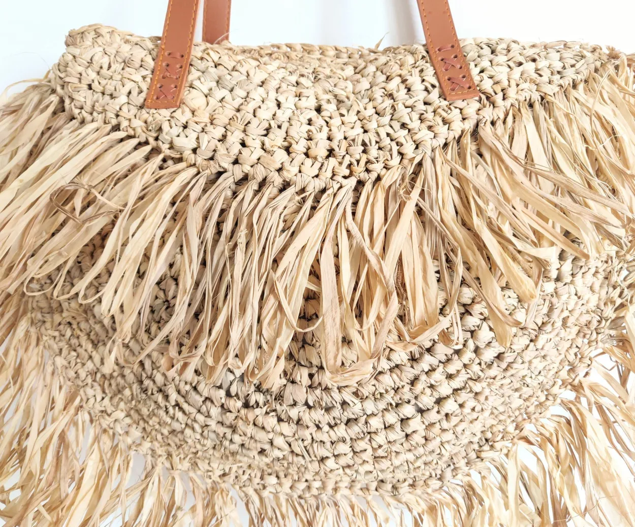 Cream Raffia Fringe Bag