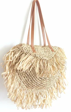 Cream Raffia Fringe Bag