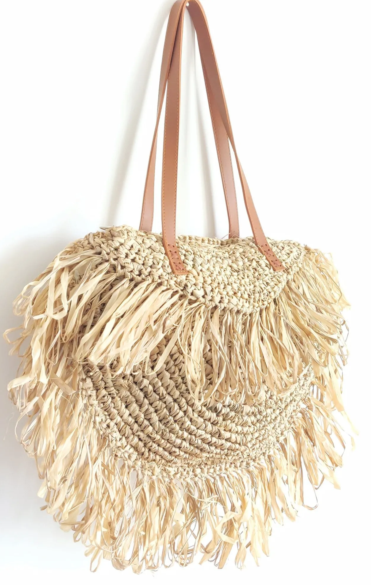Cream Raffia Fringe Bag