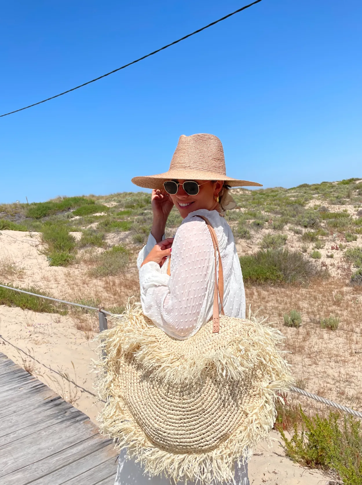 Cream Raffia Fringe Bag