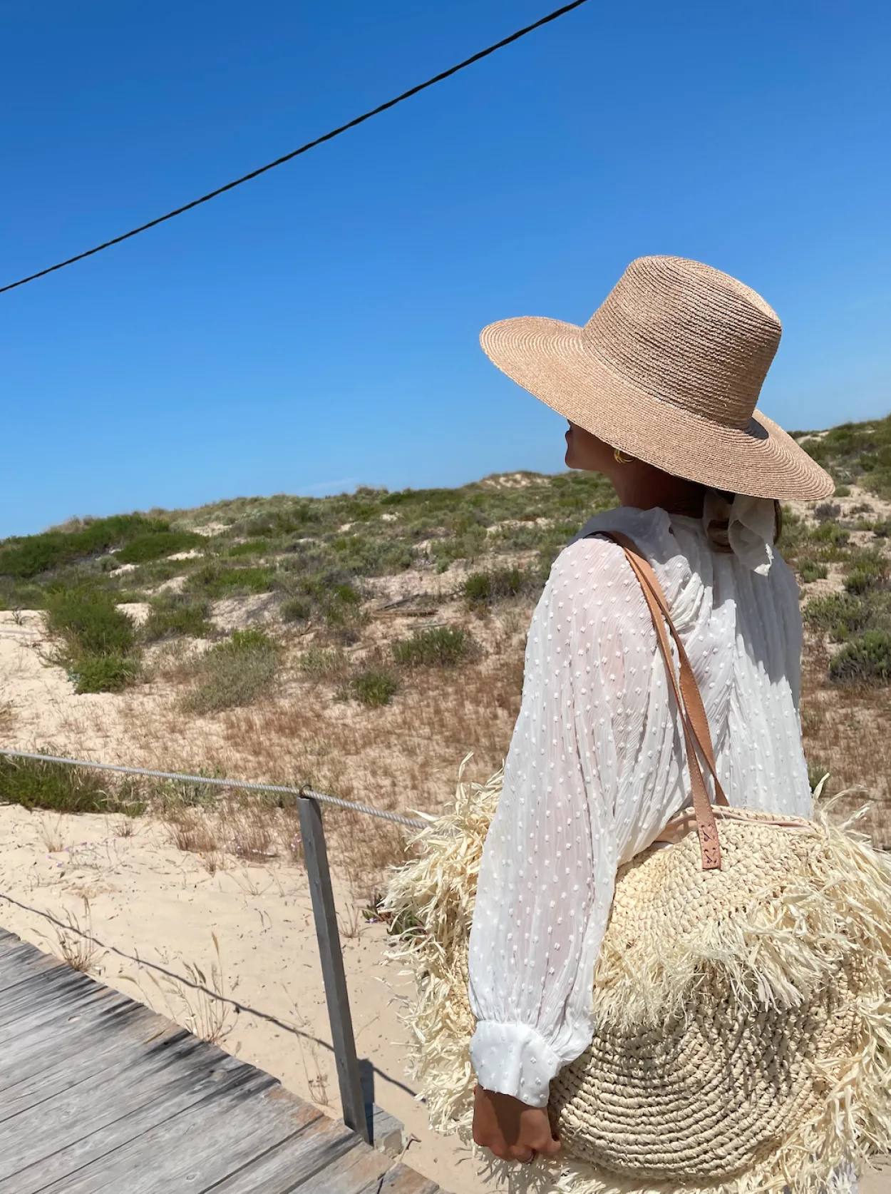 Cream Raffia Fringe Bag