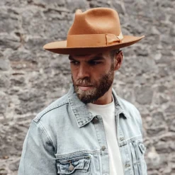 Men's Classic Stiff Brim Wool Fedora - Tan