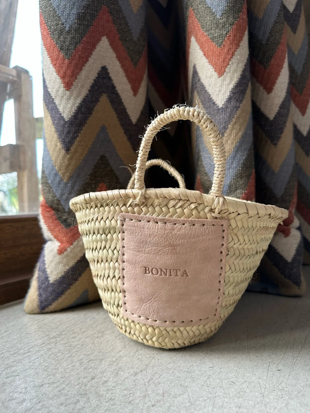 Mini Leather Patch 'Bonita' Palm Basket