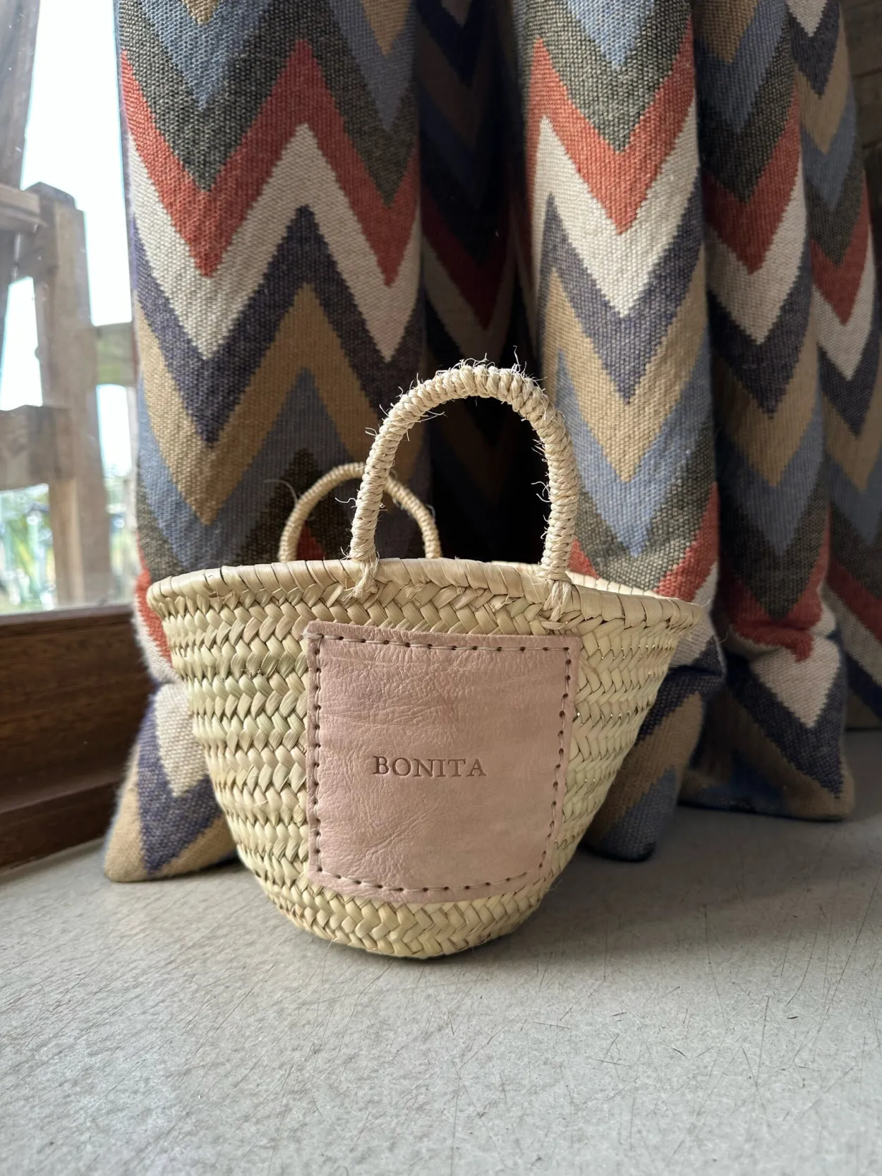 Mini Leather Patch 'Bonita' Palm Basket