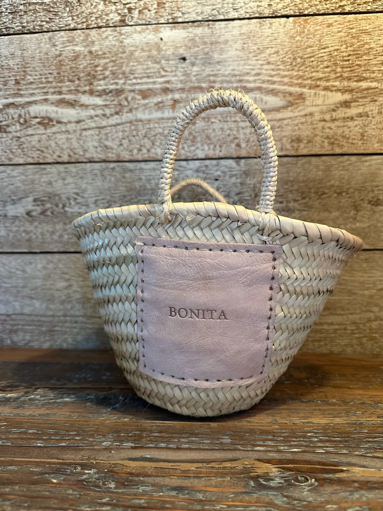 Mini Leather Patch 'Bonita' Palm Basket