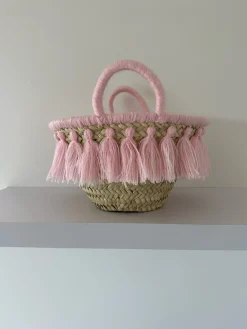Mini Pink Tassel Palm Basket