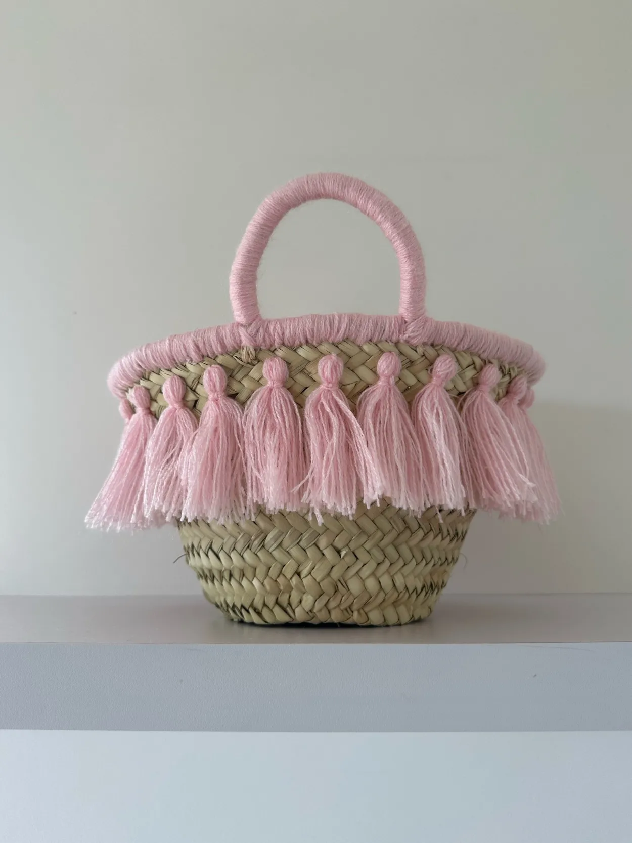 Mini Pink Tassel Palm Basket