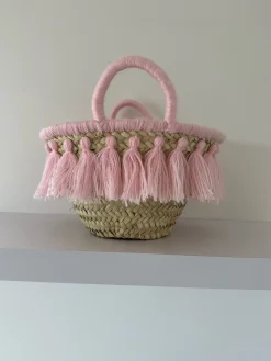 Mini Pink Tassel Palm Basket