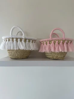 Mini Pink Tassel Palm Basket