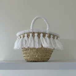 Mini White Tassel Palm Basket