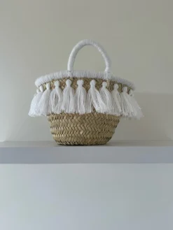 Mini White Tassel Palm Basket
