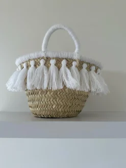 Mini White Tassel Palm Basket