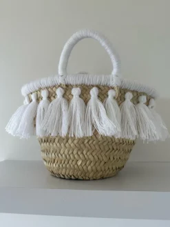 Mini White Tassel Palm Basket