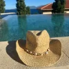 Straw Cowboy Hat with Shell Band