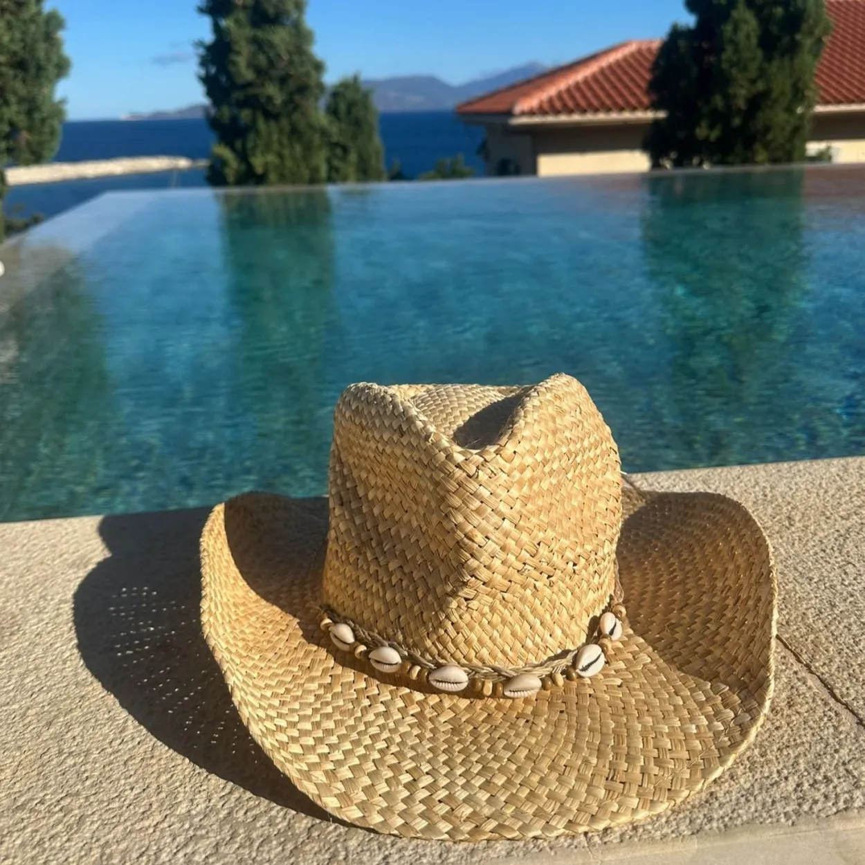 Straw Cowboy Hat with Shell Band