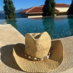 Straw Cowboy Hat with Shell Band