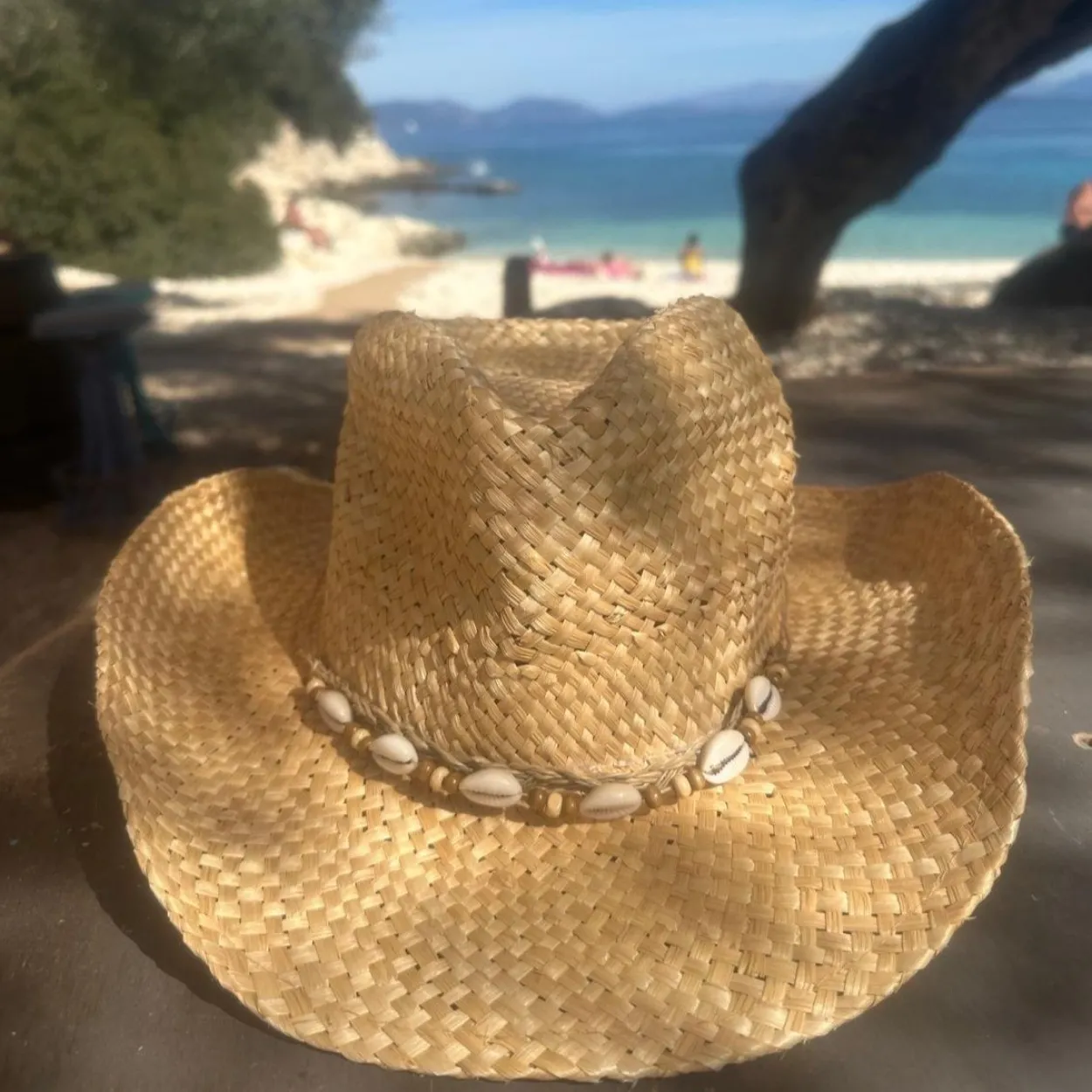 Straw Cowboy Hat with Shell Band