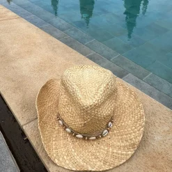 Straw Cowboy Hat with Shell Band